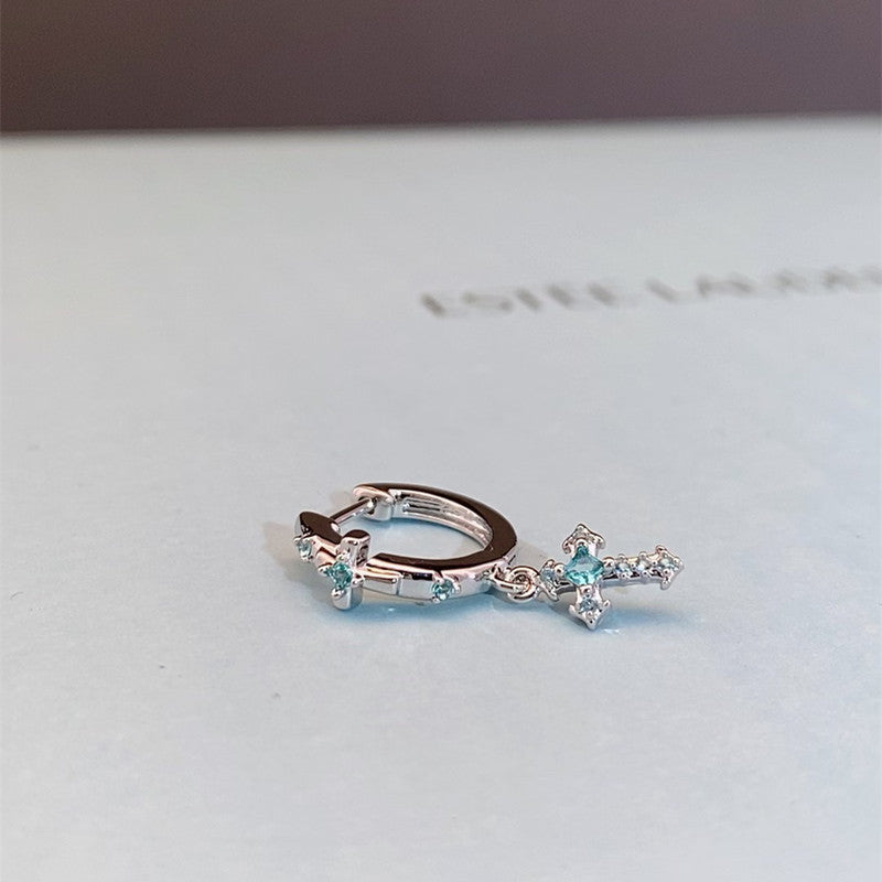 Women's Pa Green Zirconium Umbilicaria Bone Nail Collection Zircon Four-leaf Flower Stud Earrings