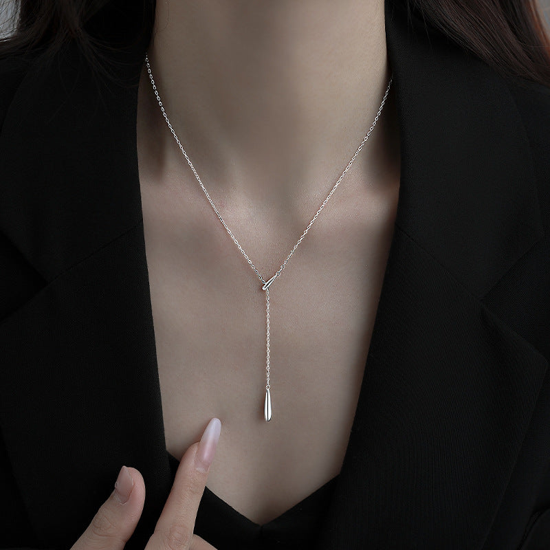 Women's Sterling Sier Tassel Water Drop French Style Minimalist Light Necklaces