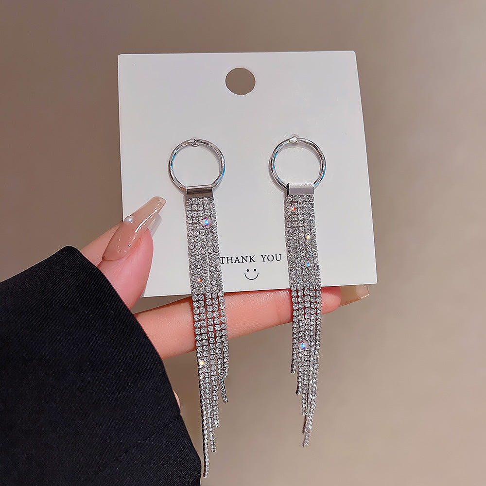 Full Rhinestone Tassel Female Exaggerated Personalized Rings