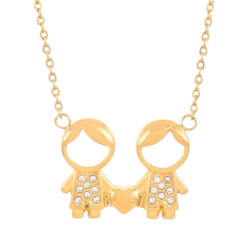 Cartoon Diamond Boys Heart Clavicle Chain Necklaces