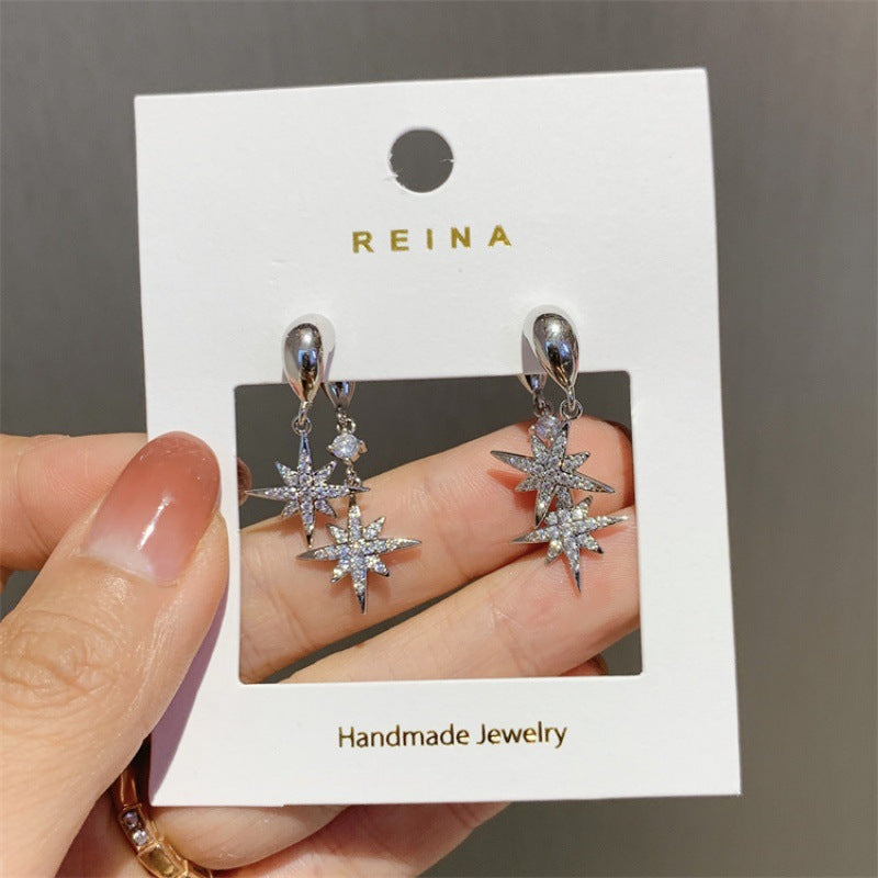 Women's Korean Style Fashionable Micro Inlaid Zircon Stars Earrings