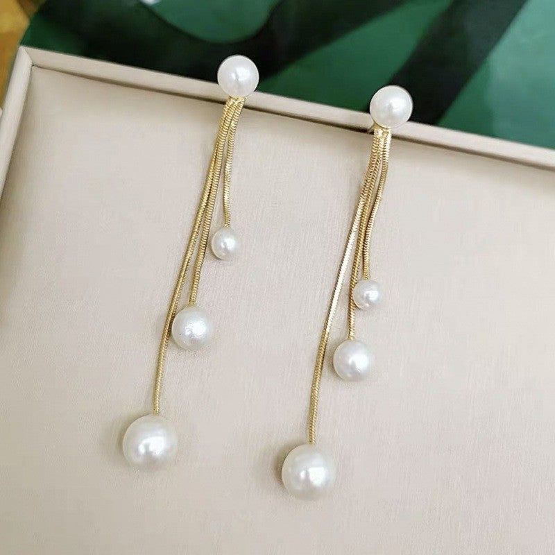 Women's Sier Needle Korean Style French Temperamental Pearl Earrings