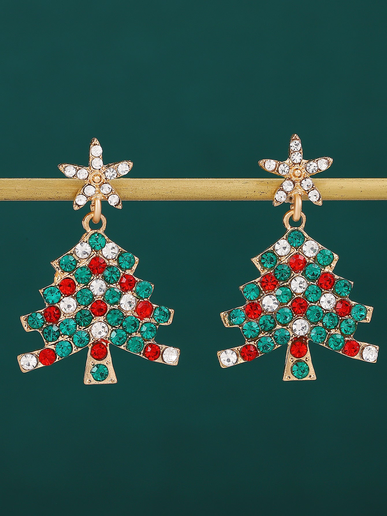 Women's Light Luxury Christmas Star Diamond Stitching Tree Earrings