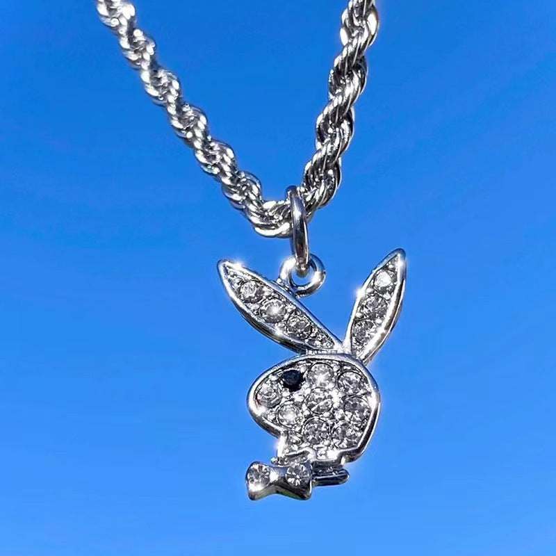 Fashion Hemp Flowers Chain Diamond Rabbit Necklaces