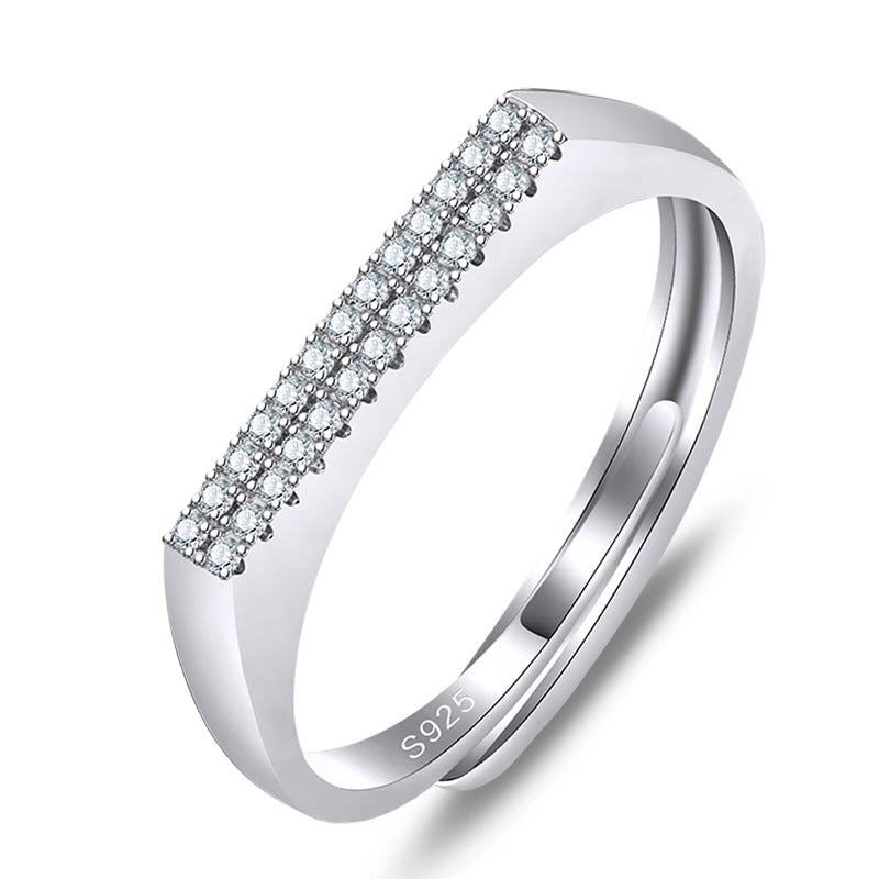 Women's & Men's Couple Sier Minority Simple Design Zircon Word Opening Rings