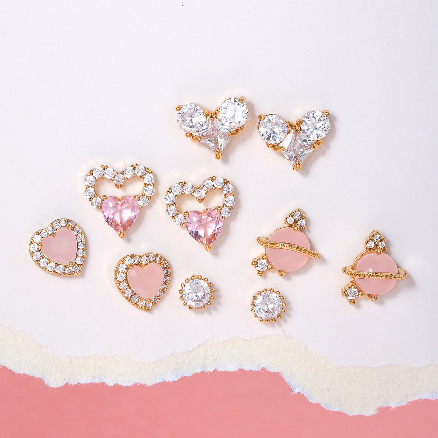Pink Zircon Heart-shaped Electroplated Design Artistic Love Earrings