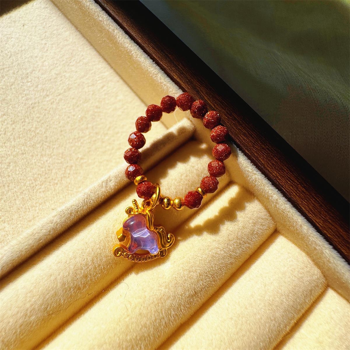Natural Stone Tigereye Blue Sand Hair Crystal Chinese Design Rings