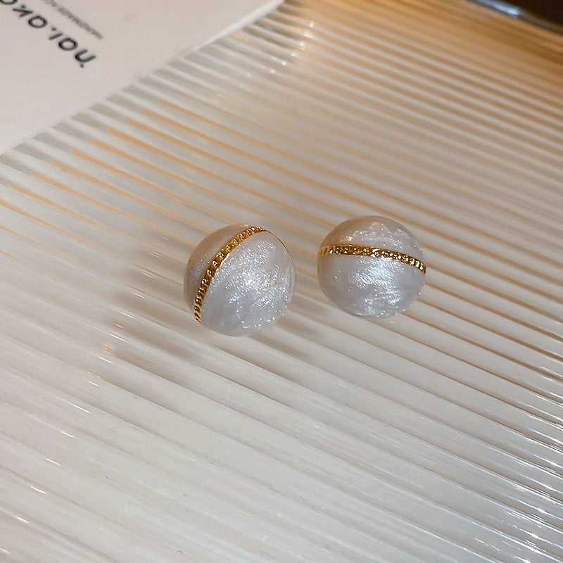 Women's Sier Needle Pearl Round Niche Elegant Earrings