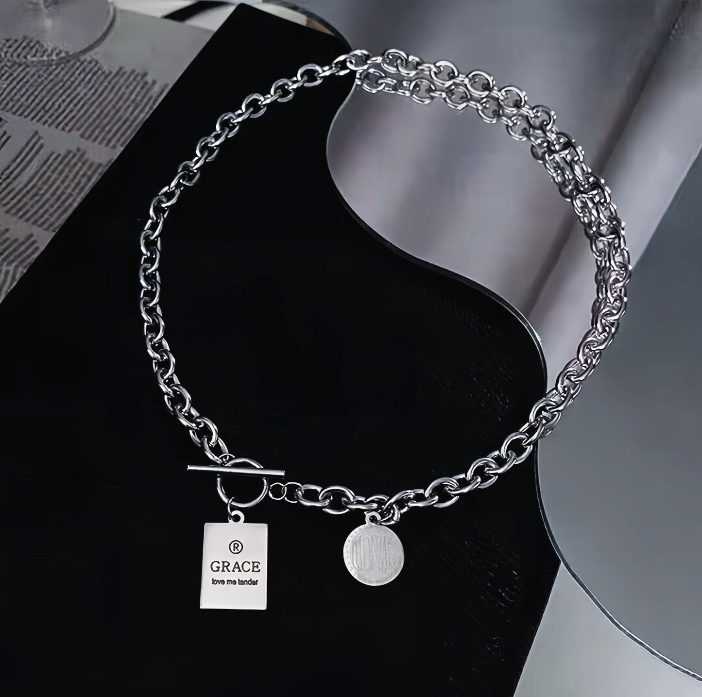 Women's & Men's Stainless Steel Letter Choker Combination Titanium Necklaces