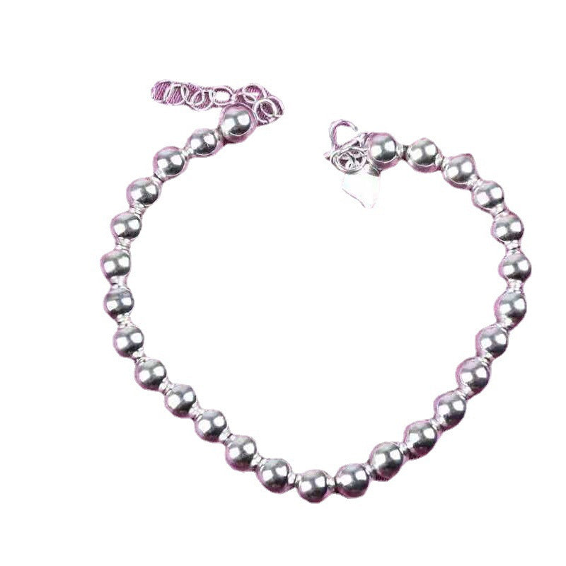 Women's White Copper Sier Plated Full Glossy Round Beads Bracelets
