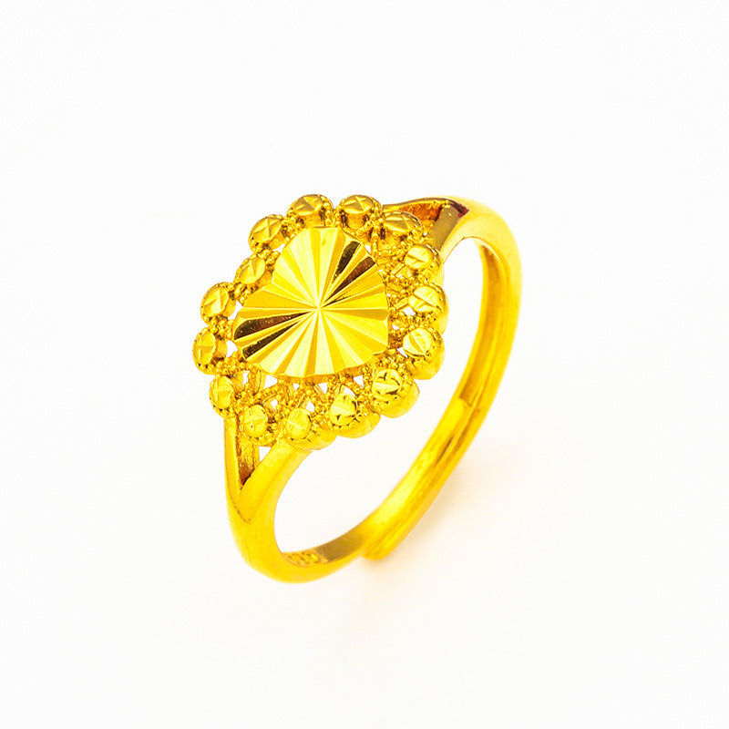 Women's Heart-shaped Vietnam Placer Gold Carven Design Fashion Alluvial Ring