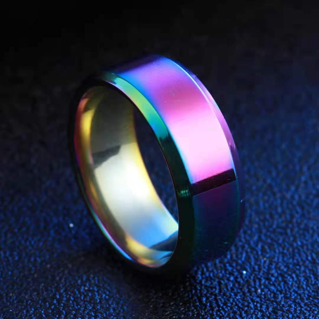 Men's Stainless Steel Double Bevel Frosted Glossy Titanium Brushed Rings