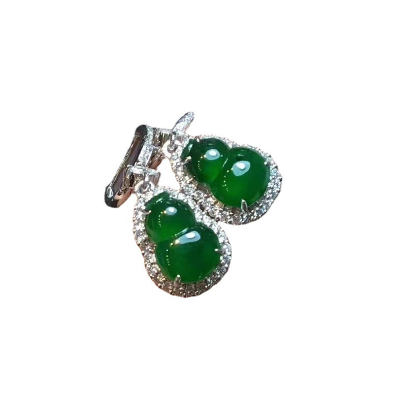 Ice Mine Timber Emperor Green Chalcedony Gourd Rings