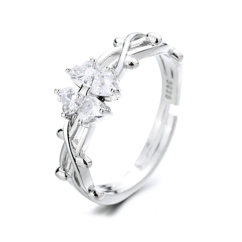 Clover Fashion Creative Leaves Open Adjustable Temperament Personality Female Ring