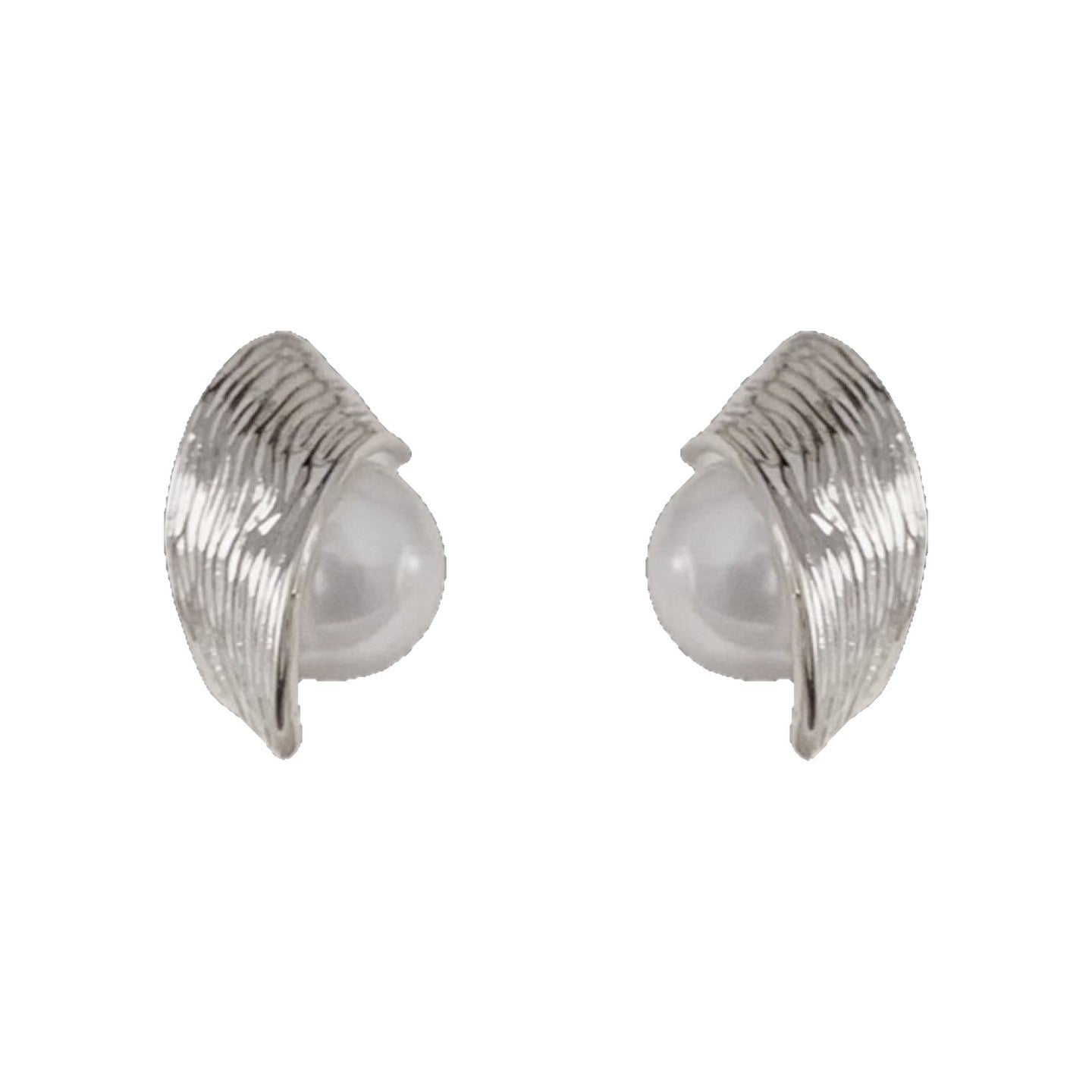 Women's Fashion Personality Metal Surrounding Pearl Simple Niche Temperament Minimalist Design Stud Earrings