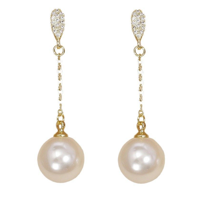 Women's Delicate Diamond Pearl Tassel Simple Elegant High-grade Earrings