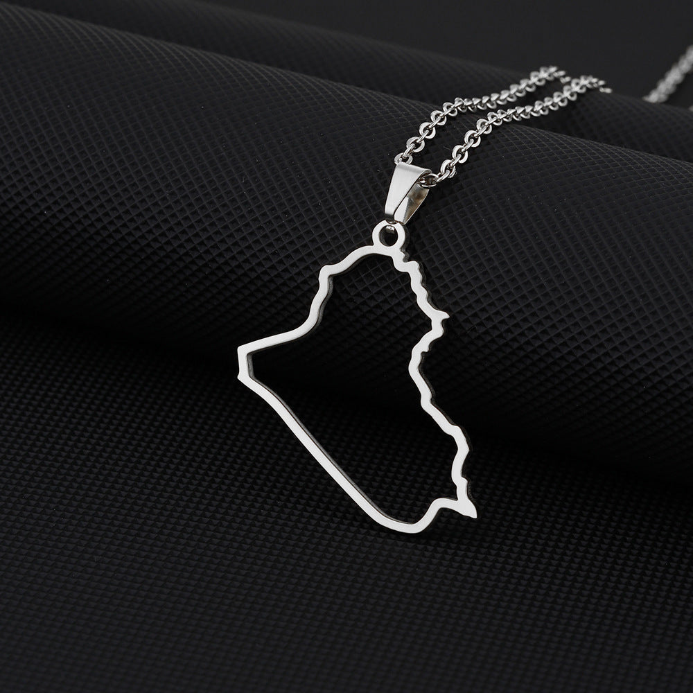 Women's & Men's Stainless Steel Fashion Iraq Map For Ethnic Necklaces