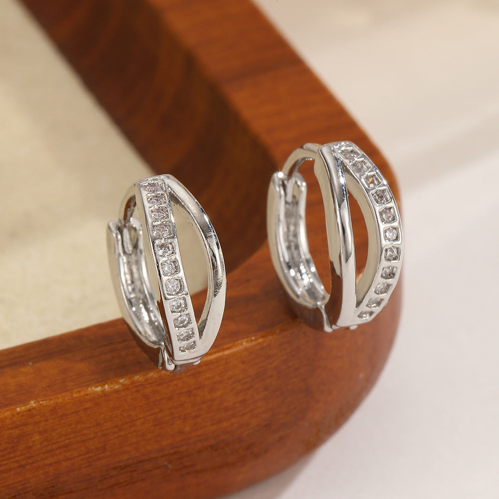Double Layer Hollow Zircon Clip Gold Sier Light Luxury Rings