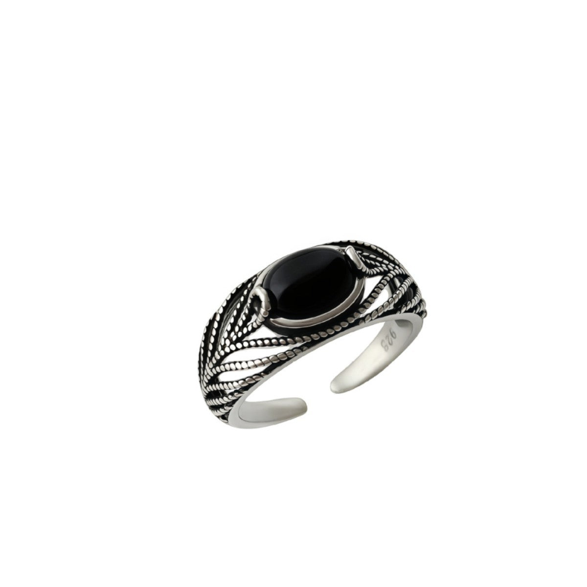 Fashion High Sense Lace Natural Stone Black Agate Female Rings