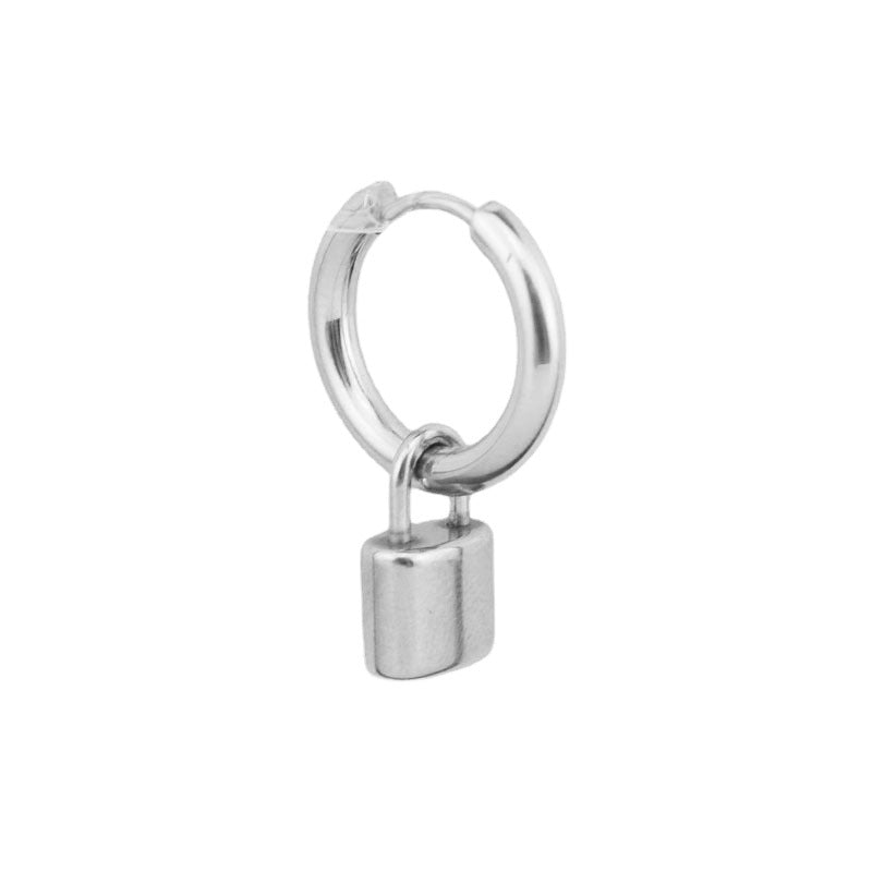 Lock Stainless Steel Unisex Style Ear Earrings