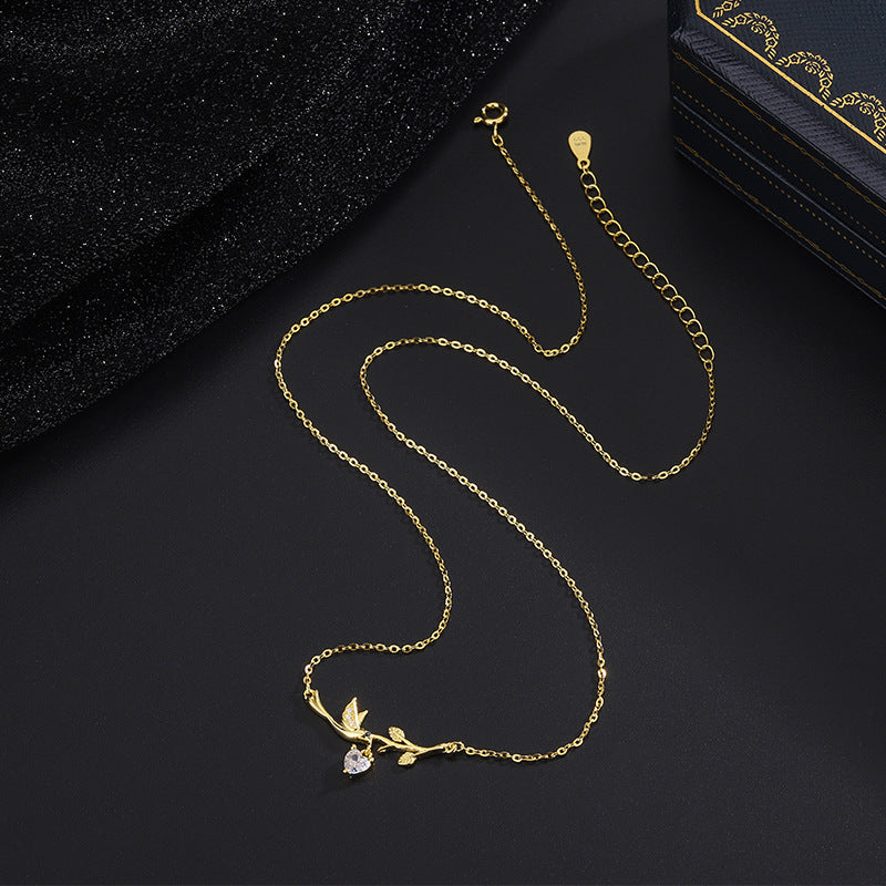 Women's Sier Blue Eucalyptus Bird Sweater Chain Necklaces