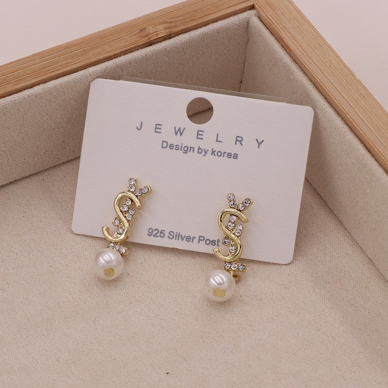 Needle High-grade Pearl Bow Flower Tulip Earrings