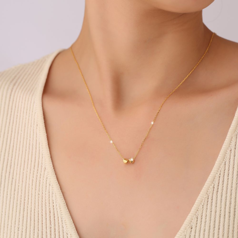 Sier Fashion Double Heart Simple Mini Jeweled Necklaces