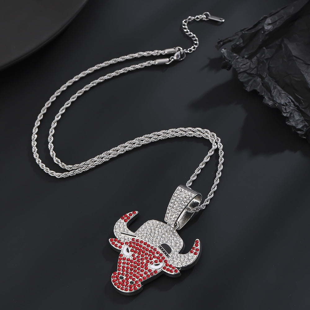 Women's & Men's Personality Fashion Diamond Domineering Bull Head Necklaces