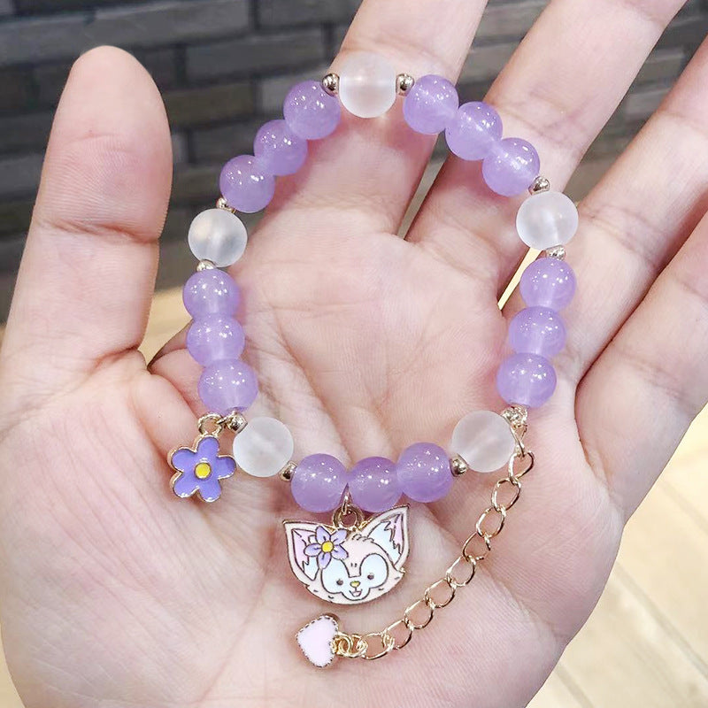 Simple Cartoon Jade Color Beaded Handmade Alloy Bracelet