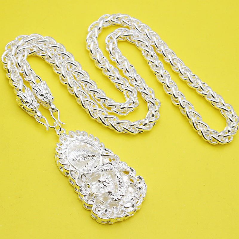 Sier-plated Large Tag Dragon With Keel Necklaces