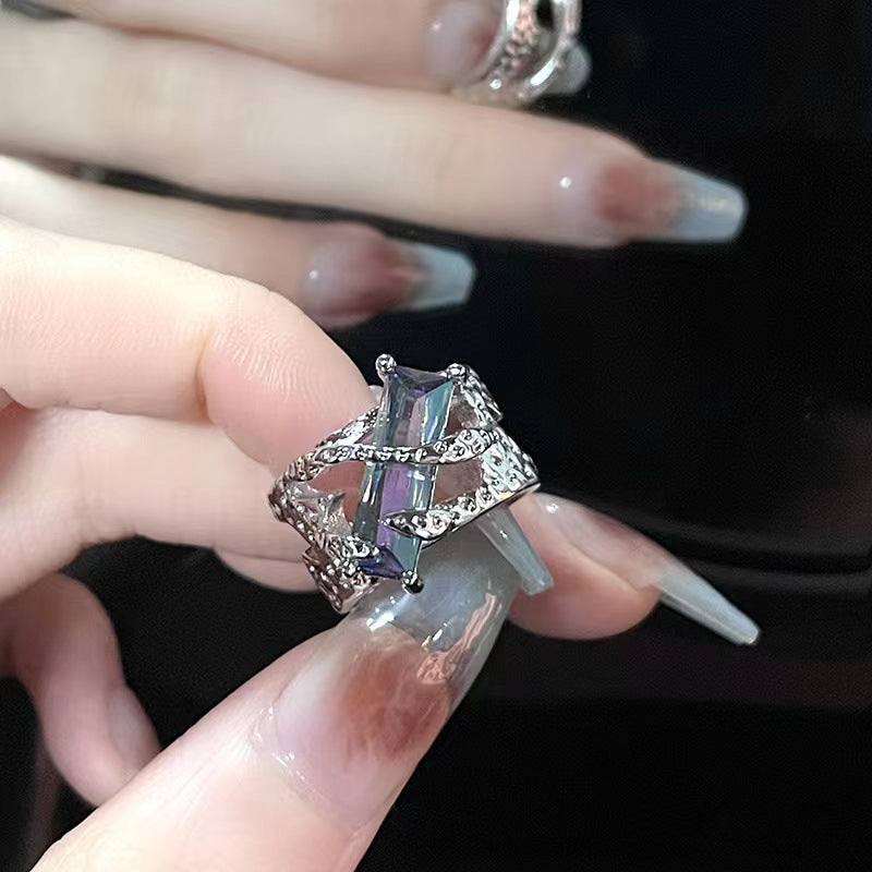 Female Dark Zircon Light Luxury Minority Design High Rings