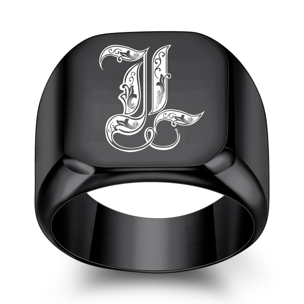 Men's Initial Letter Titanium Steel Retro Punk Rings