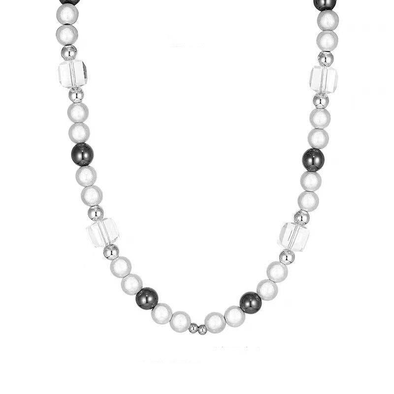 Women's & Men's Pearl Stitching Cross Design Clavicle Chain Titanium Steel Hip Necklaces