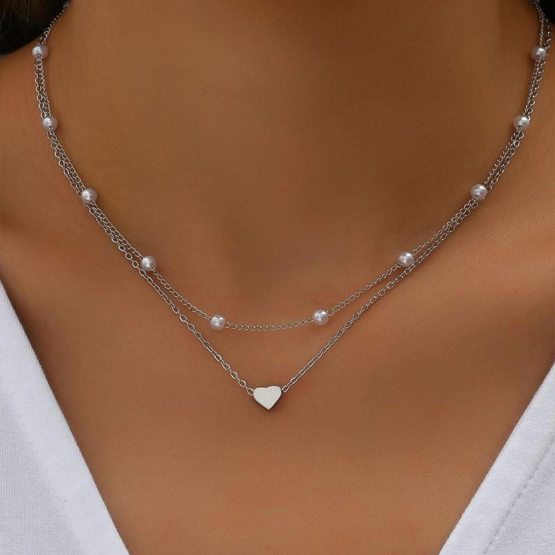 Heart Female Vintage Alloy Twin Clavicle Necklace
