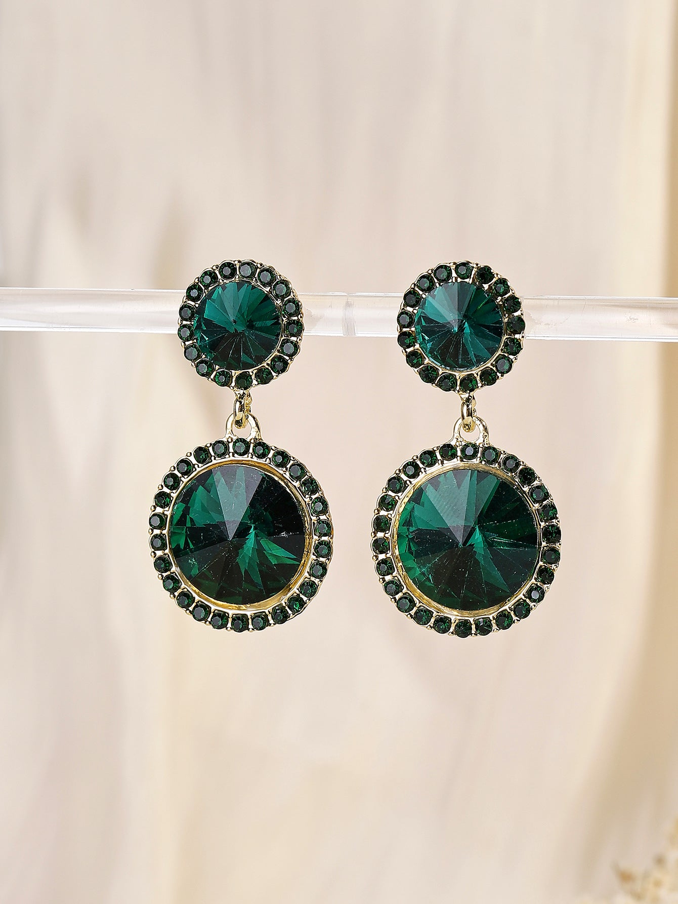 Women's Sier Needle Simple Personality Green Diamond Flower Love Heart Earrings