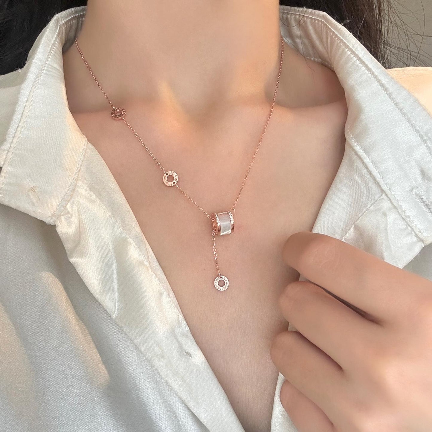 Women's Sier Small Waist Korean Sweater Agate Light Luxury High-grade Sense Necklaces