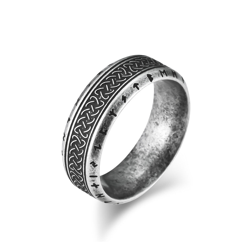 Men's Retro Style Celtic Knot Viking Text Titanium Steel Distressed Rings