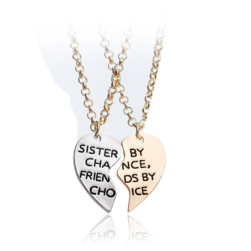 Friend Metal Stitching Love Peach Heart Necklace
