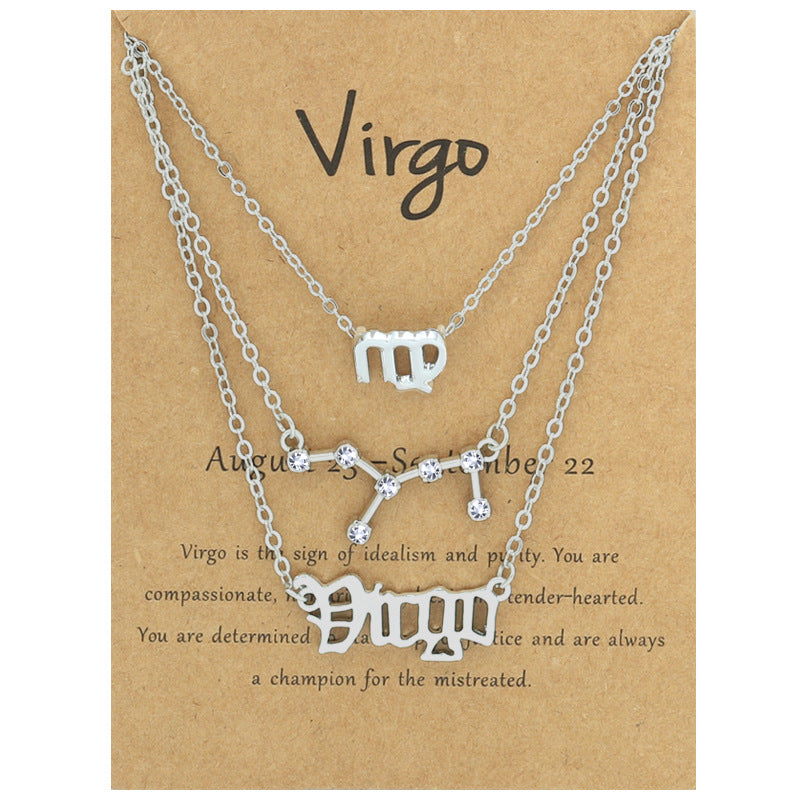 Constellations Suit Retro Alphabet Symbol Diamond Necklaces