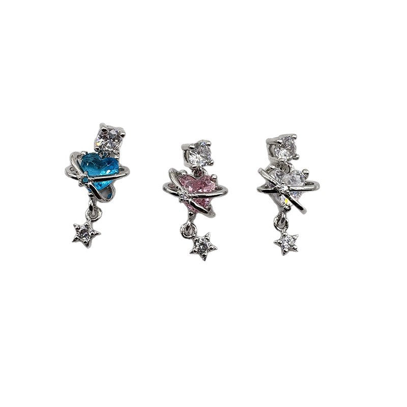 Titanium Alloy Planet Loving Heart Zircon Eardrops Ear Bone Earrings