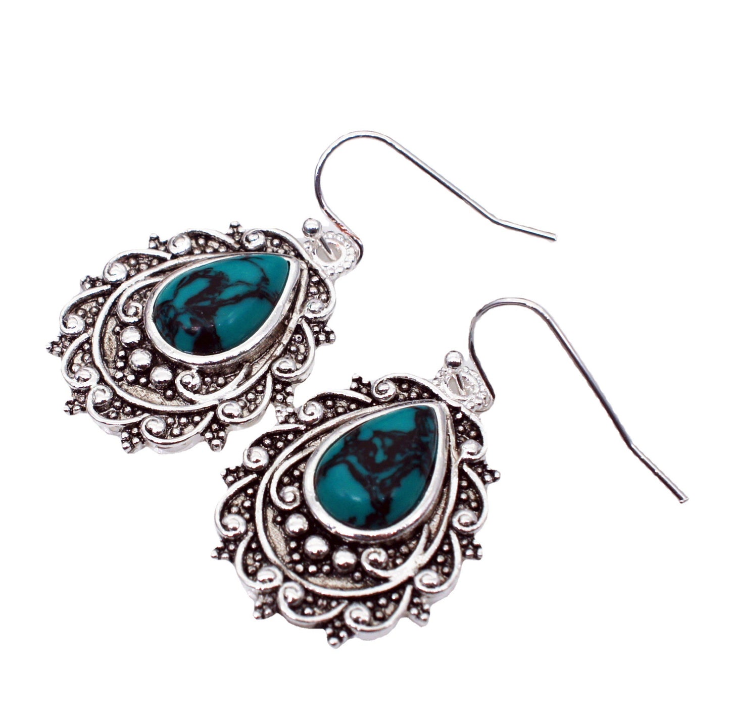 Inlaid Turquoise Water Drop Pear-shaped Vintage Thai Sier Earrings