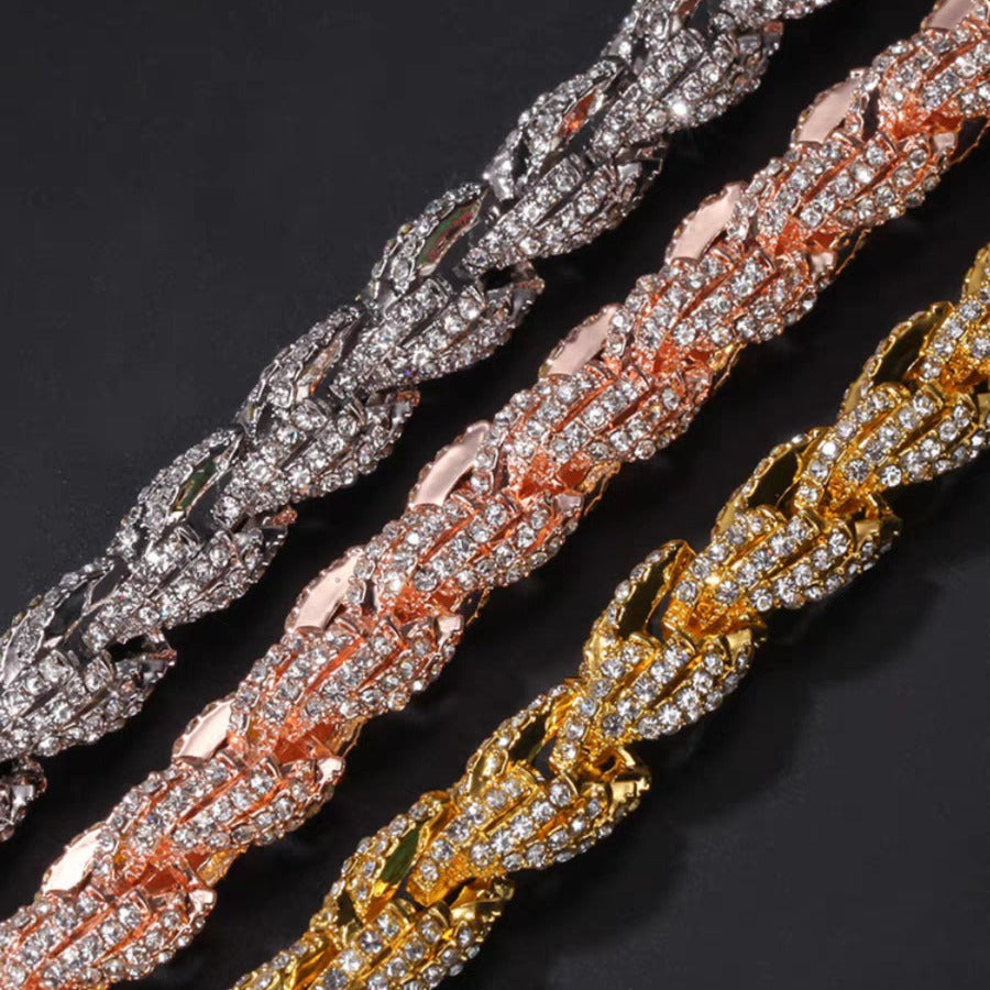 Men's Hop Alloy Diamond Gold Twist Fashion Necklaces