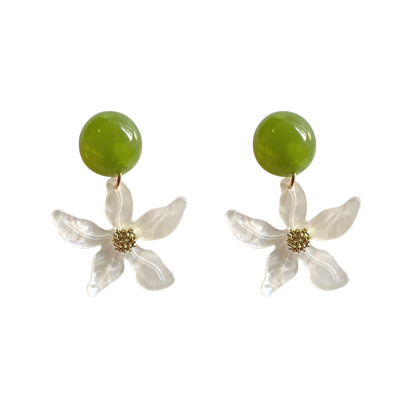 Women's White Summer Green Flower For Niche Design Earrings