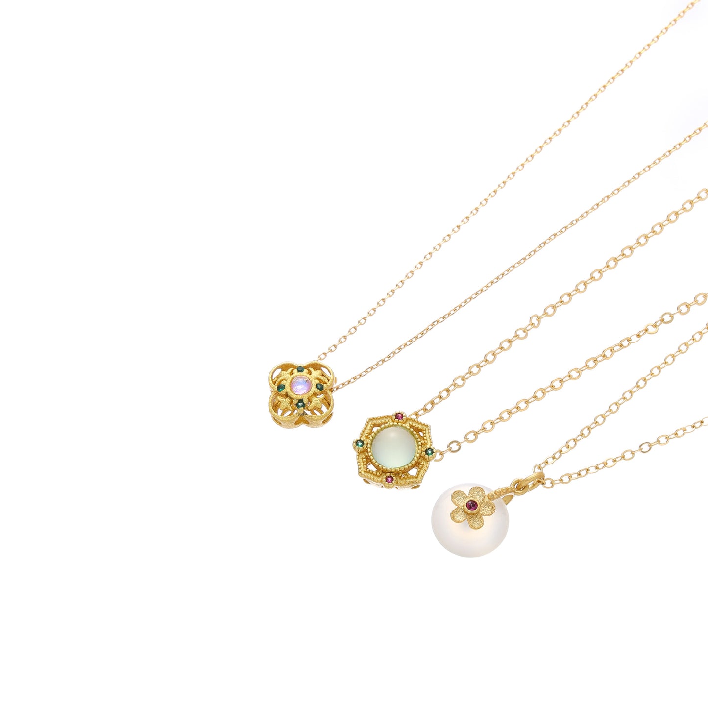 Women's Style Ancient Gold Sand Agate Moonstone Necklaces