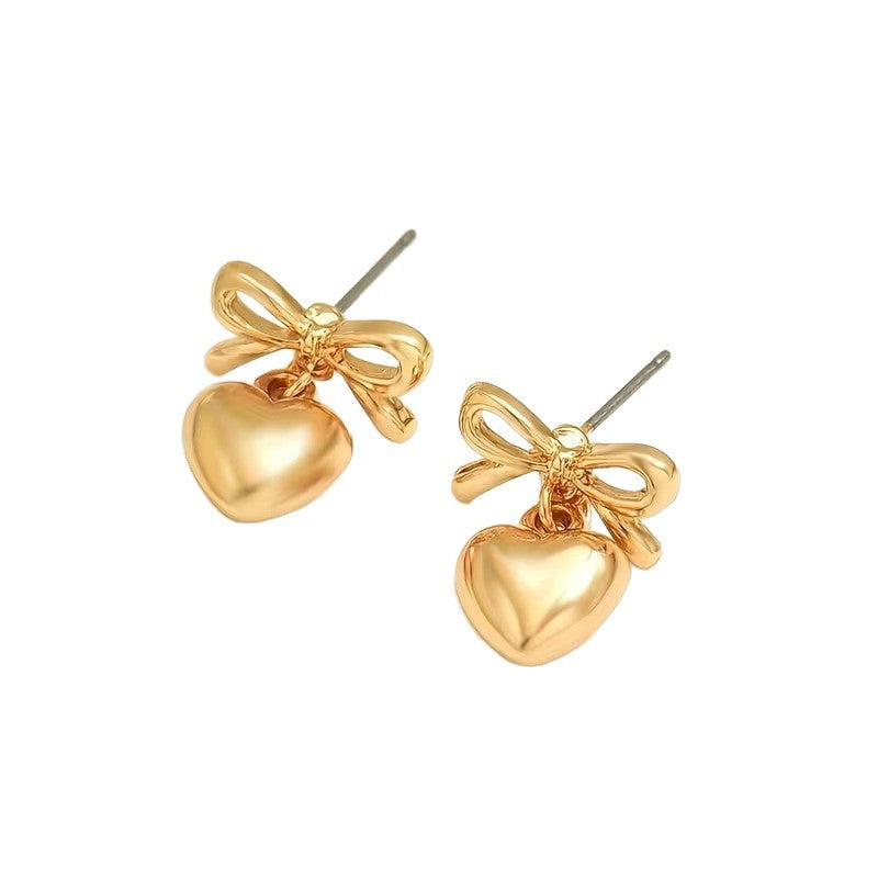 Style Bow Love Female Fashion Heart-shaped Design Stud Earrings