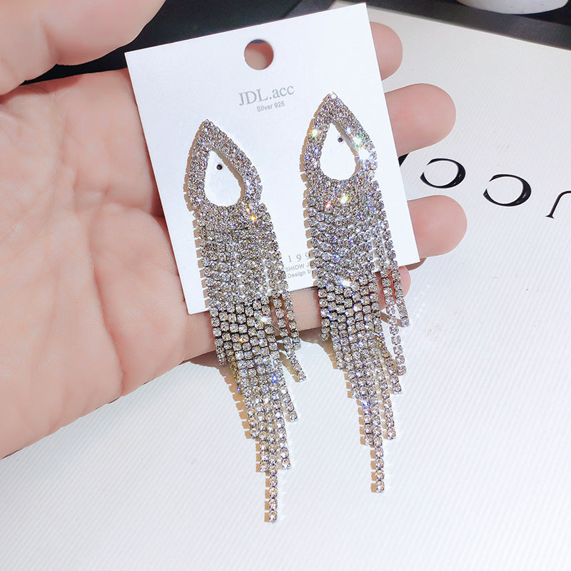 Women's Sier Light Luxury Long Tassel Exaggerated Earrings