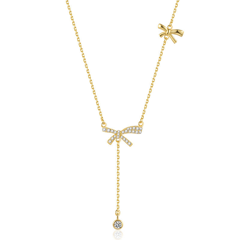 Sterling Sier Tassel Double Butterfly Design Jeweled Niche Clavicle Necklaces