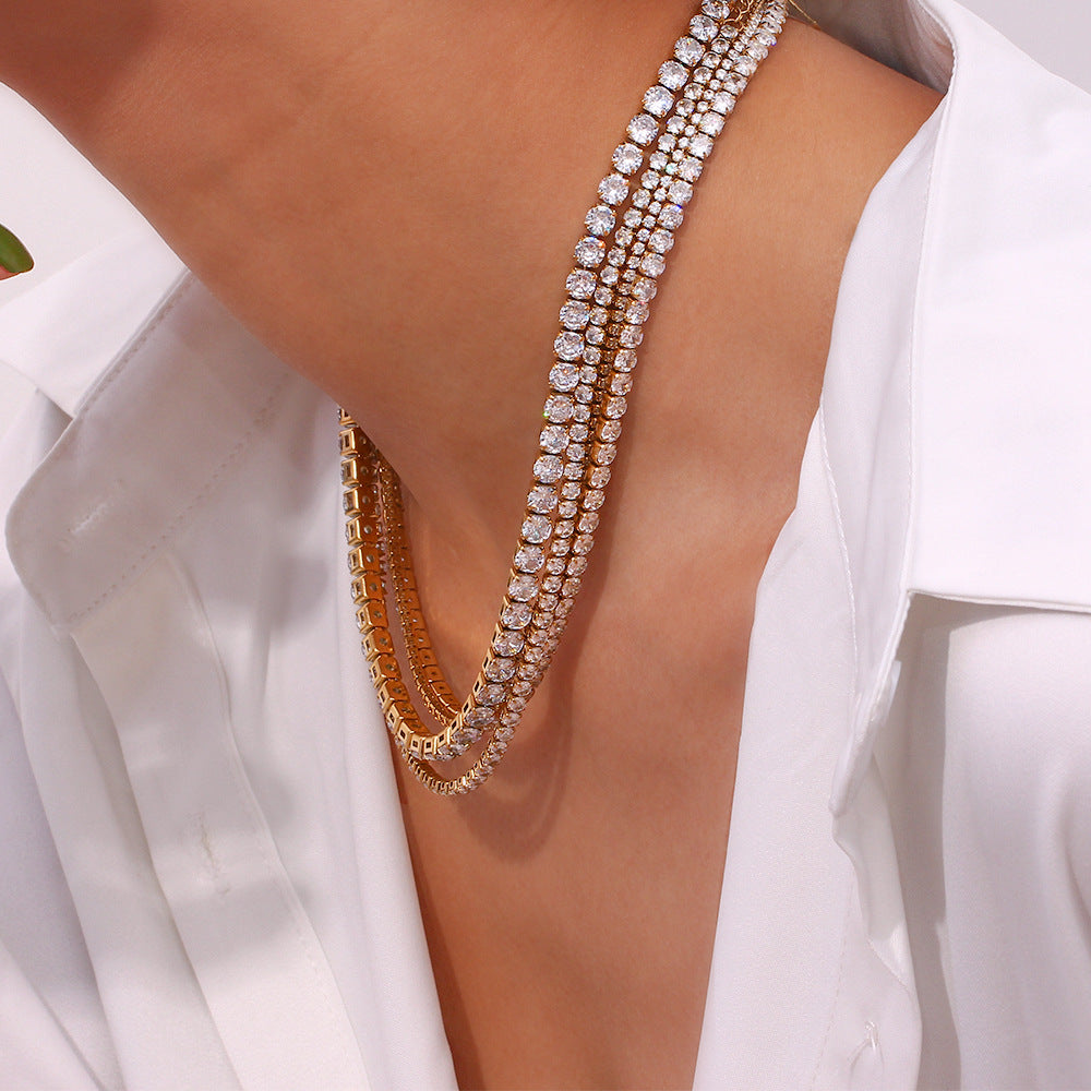 Women's Luxury Twin Clavicle Chain Jewelry Stainless Steel Gold-plated Full Necklaces