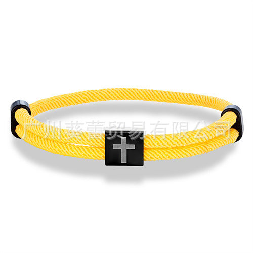 Classic Cross Carrying Strap Black Stainless Steel Bracelets