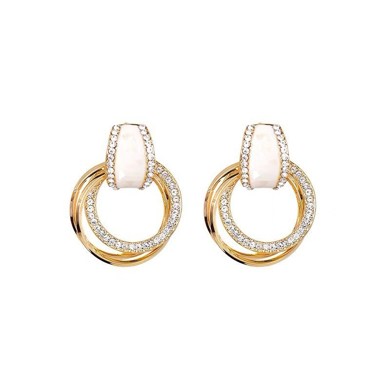 Temperament Wild Rhinestone Geometric Circle Design Simple High Earrings